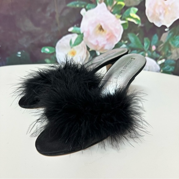 Jacques Levine Black Feather Slippers - Picture 4 of 7